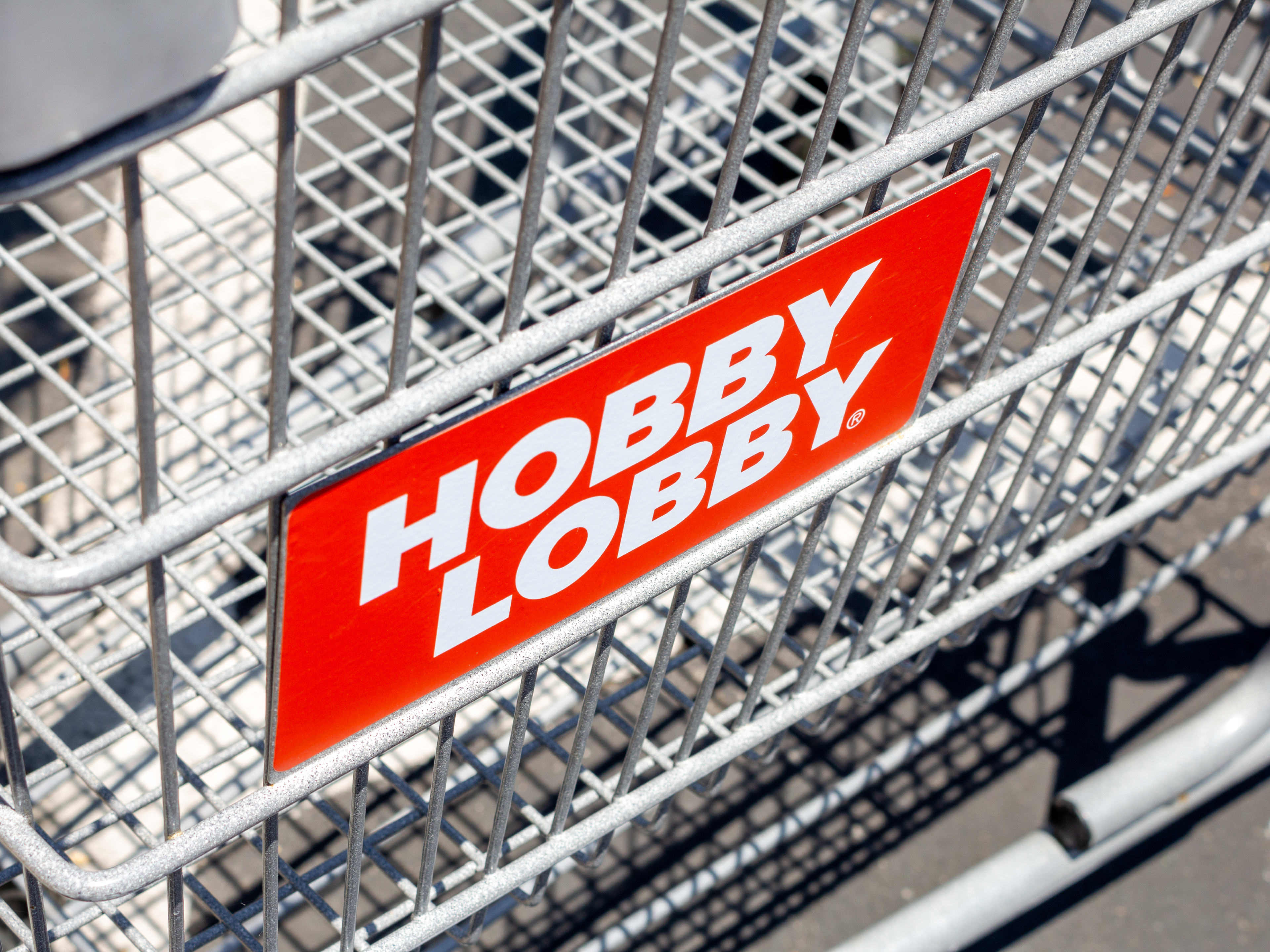 Riverside, California/United States - 06/05/2019: A close up of the Hobby Lobby logo on a shopping cart